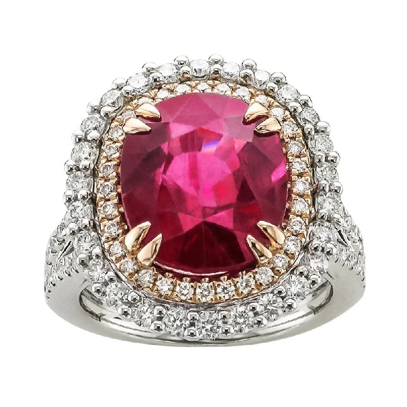 JULEVE 18KT GOLD 6.33CT OVAL RUBELLITE & 1.13 CTW DIAMOND RING