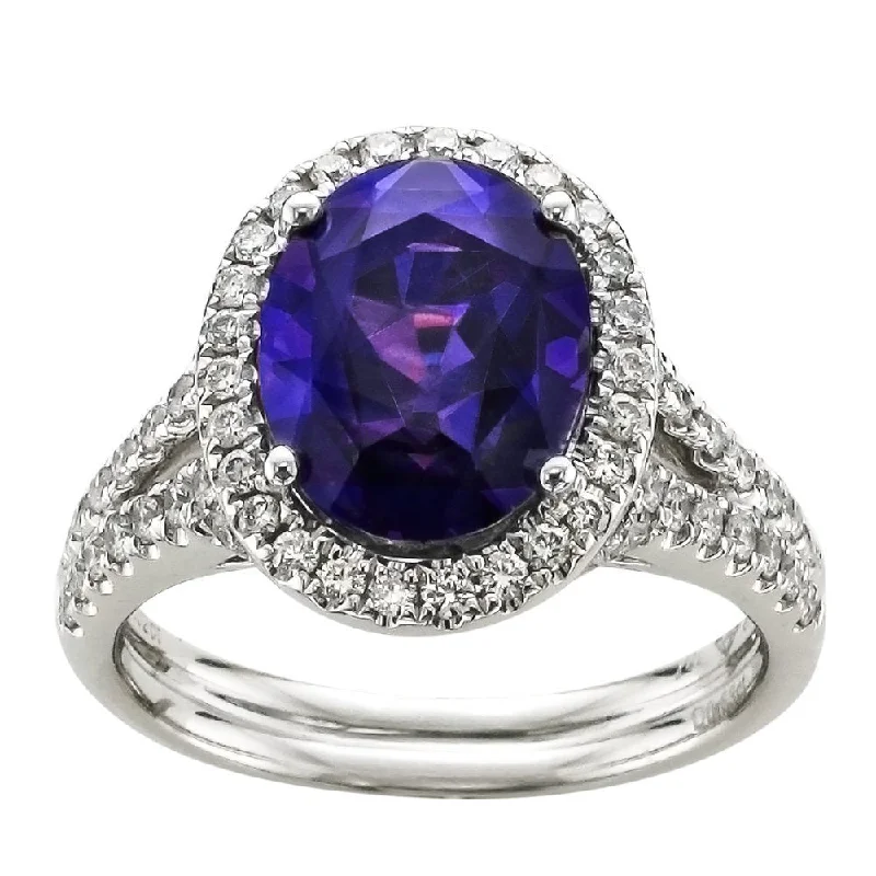 JULEVE 18KT GOLD COLOR CHANGING PURPLE-BLUE SAPPHIRE RING