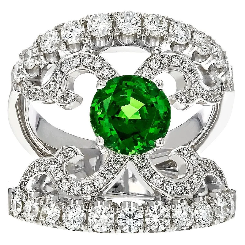 JULEVE 18KT TSAVORITE & DIAMOND SPLIT SHANK SCROLL RING