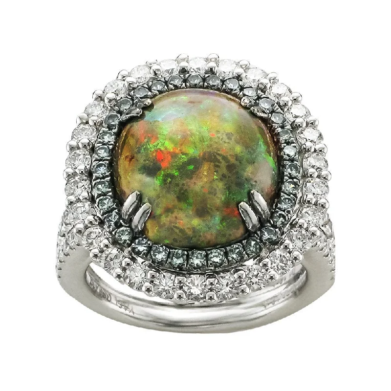 JULEVE 18KT TWO TONE CHOCOLATE OPAL WITH DIAMONDS & GARNET RING