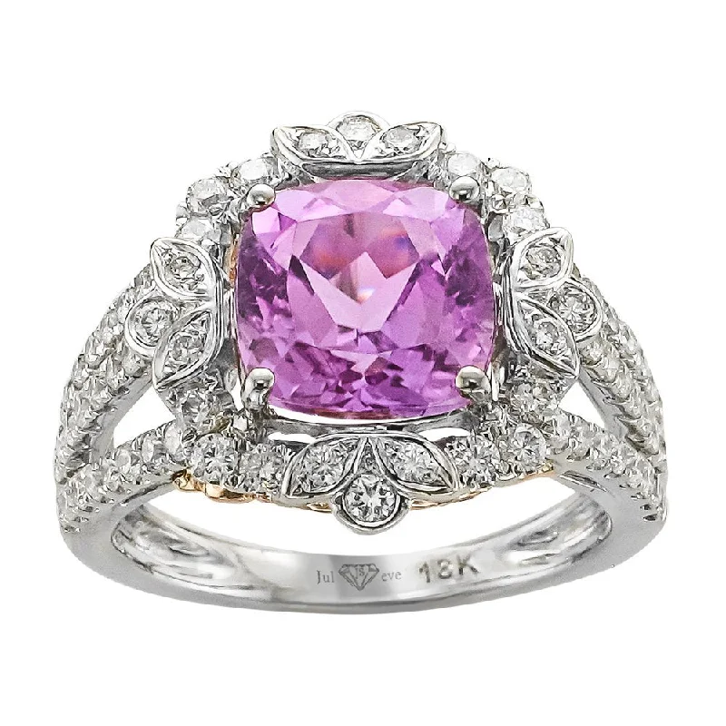 Juleve 18KT Two-Tone Gold 3.64 CT Cushion Kunzite & .98 CTW Diamond Ring