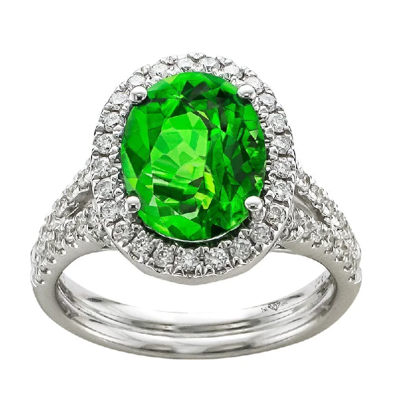 JULEVE 18KT WHITE GOLD 3.08 CT TOURMALINE & 0.74 CTW DIAMOND HALO RING