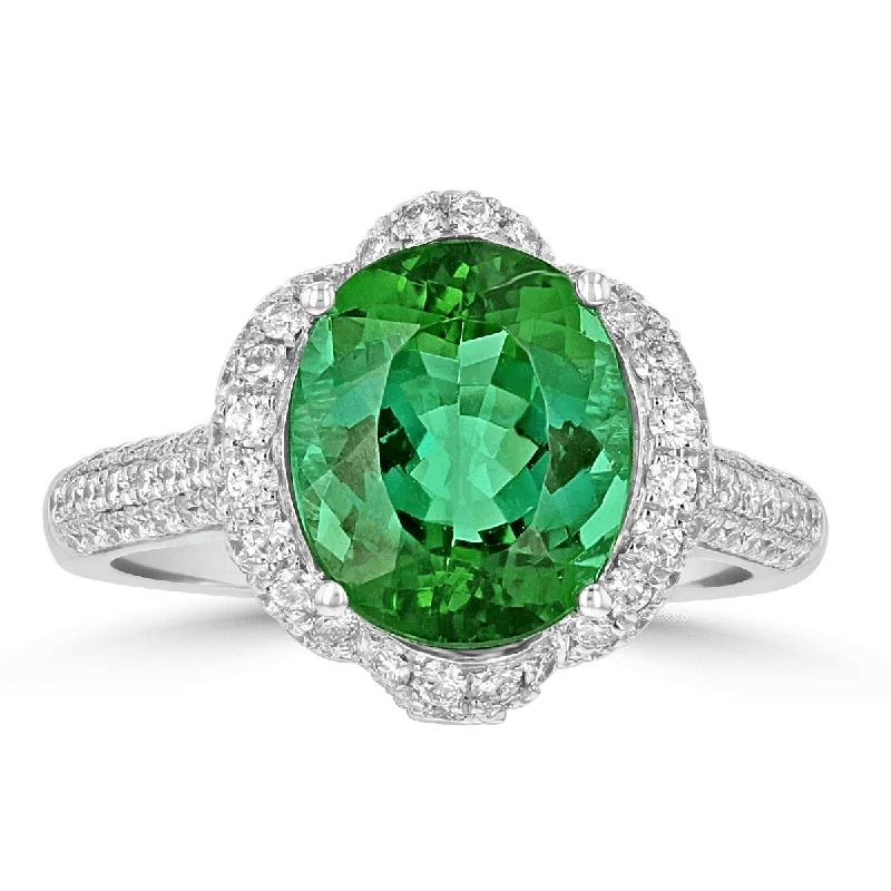 JULEVE 18KT WHITE GOLD 3.56 CT TOURMALINE & 0.85 CTW DIAMOND HALO RING