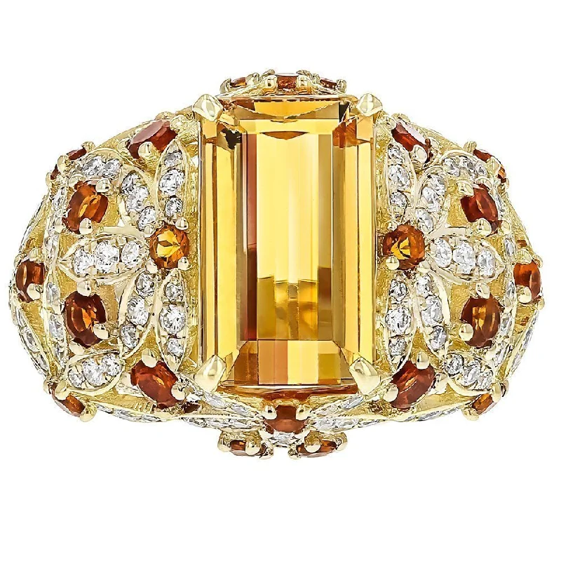 JULEVE TOPAZ, CITRINE & DIAMOND FLORAL RING