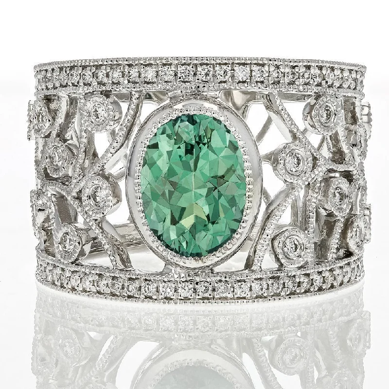 JULEVE TOURMALINE & DIAMOND FILIGREE RING