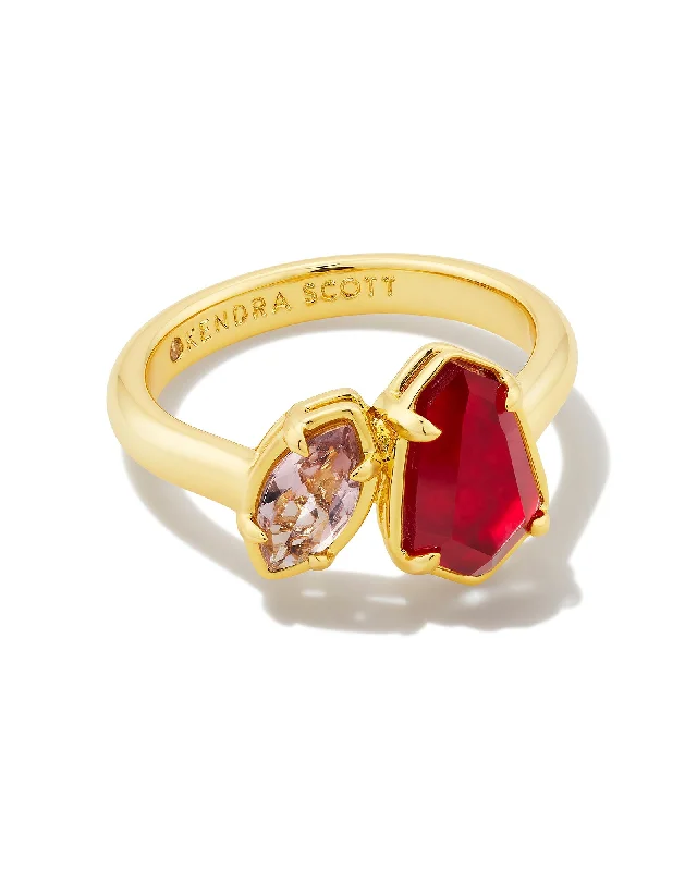 Kendra Scott  Alexandria Cocktail Ring Gold Cranberry Mix Size 6