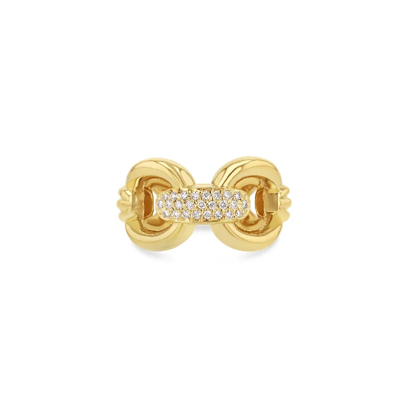 Link Column Ring with Center Diamonds