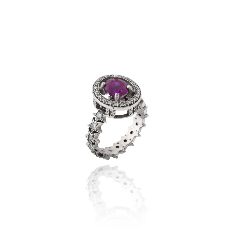 Natural No Heat Burma Pink Sapphire + Diamond Ring