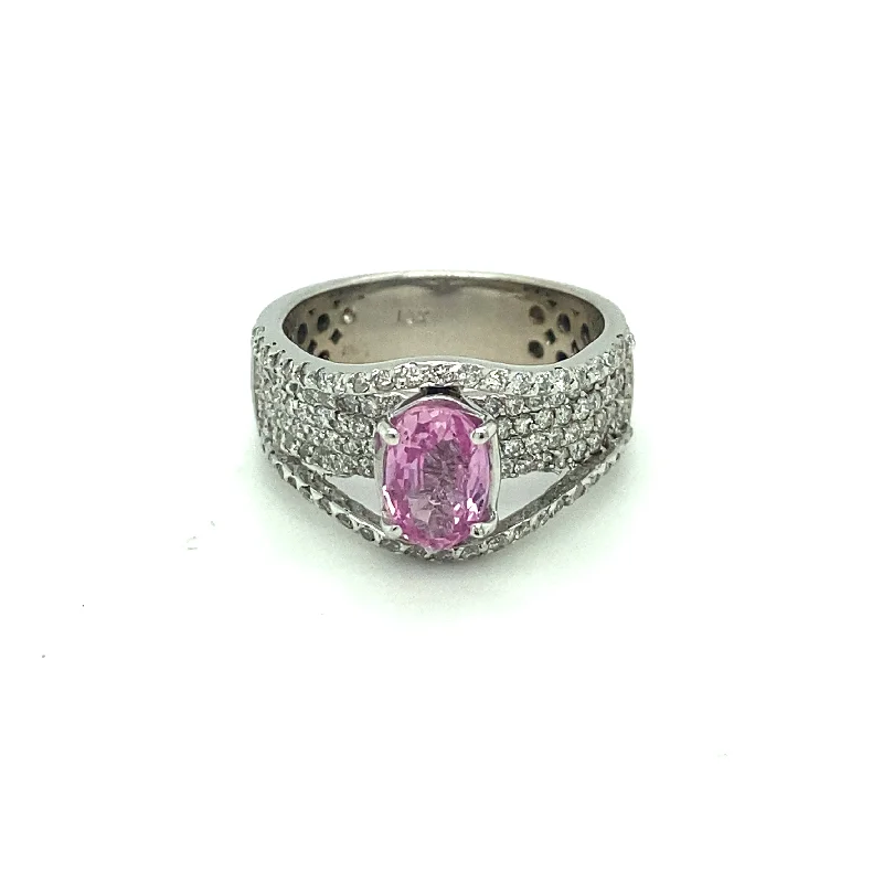 OVAL PINK SAPPHIRE BRIDGE RING