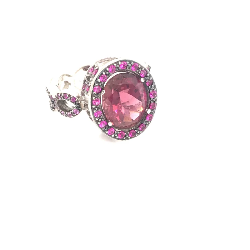 Oval Pink Tourmaline w Pave' Pink Sapphire Cocktail Ring