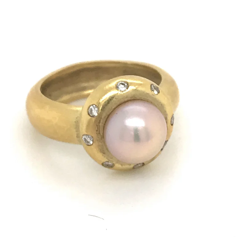 Pink Pearl + Diamond Ring