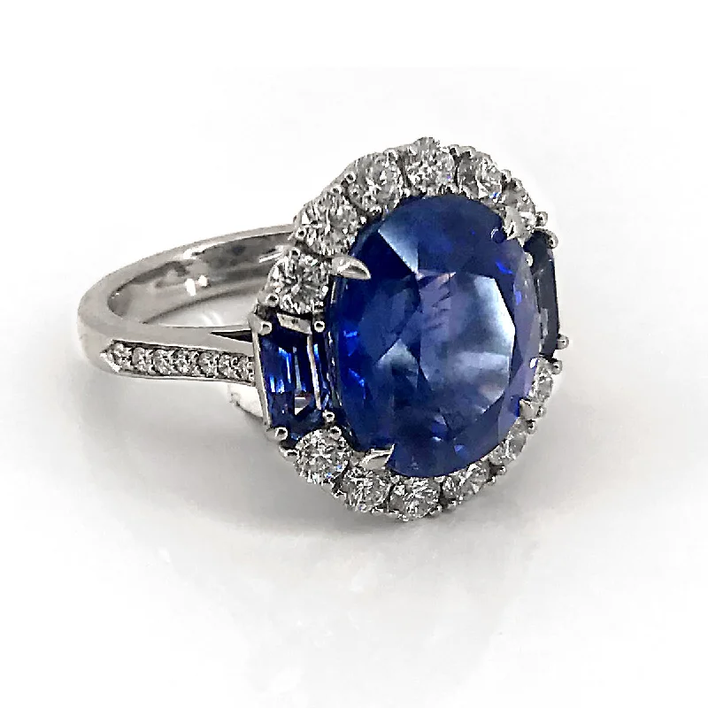 Platinum No Heat Certified  Center Burmese Sapphire ~10.50cttw. & Diamond Cocktail Ring