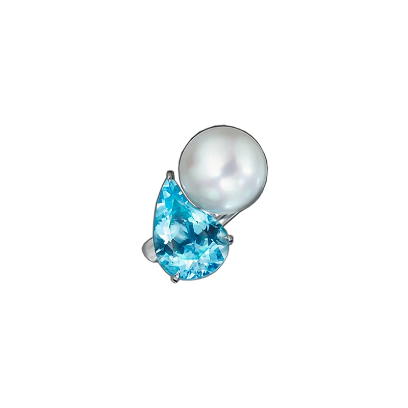 Paisley South Sea Pearl & Mozambique Aquamarine Ring