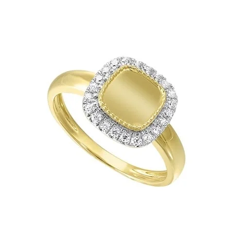 Diamond Medallion Cushion Signet Ring in 14k Yellow Gold (1/5ctw)