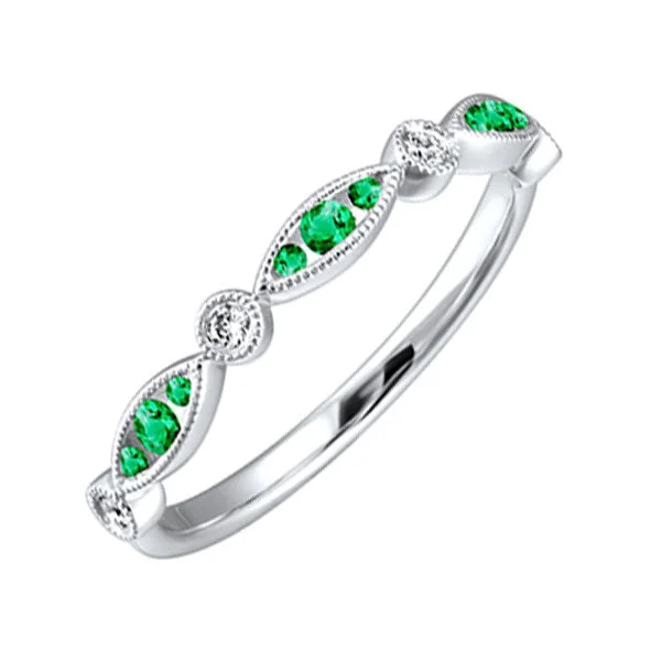 14KT WHITE GOLD DIAMOND (1/20CTW) & EMERALD (1/5 CTW) RING