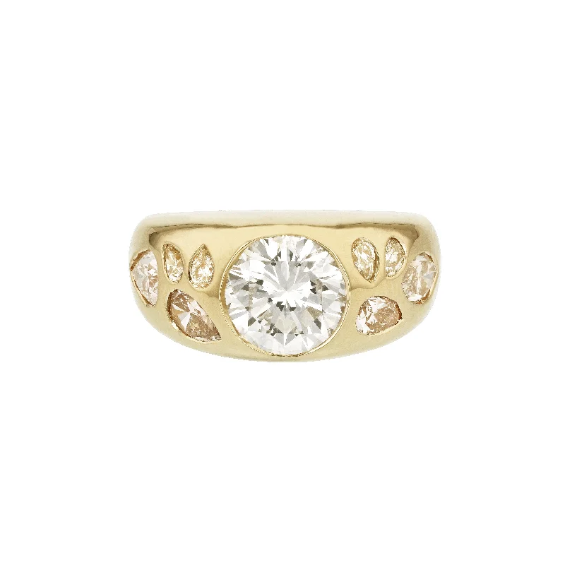 Round Brilliant Signet Ring with Accent Diamonds