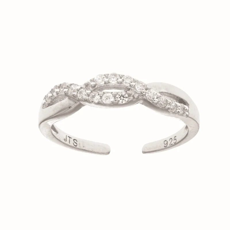 Silver Woven CZ Toe Ring