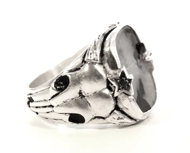 Anti-Tarnish Sterling Silver Carved Calf Skull Ring