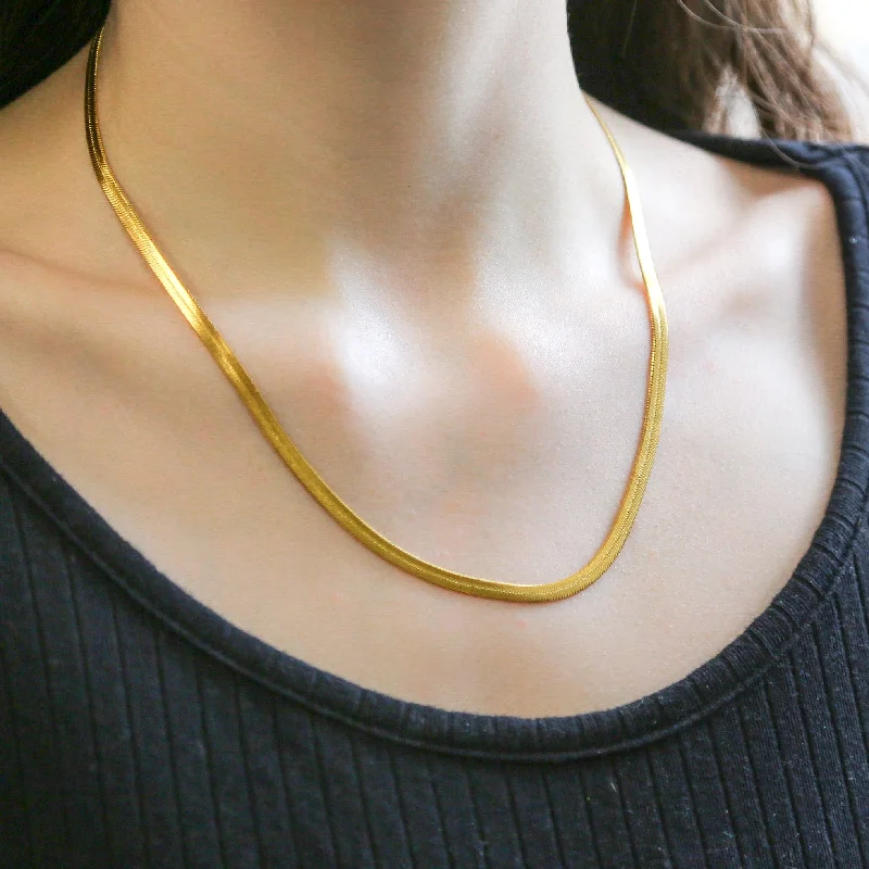 Sleek Gold 4mm 18inch Herringbone Necklace