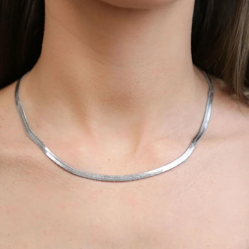 SLEEK SILVER -  4mm Herringbone Necklace