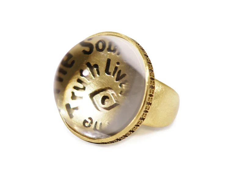 Truth' Word Art Cocktail Ring in 18kt Green Gold