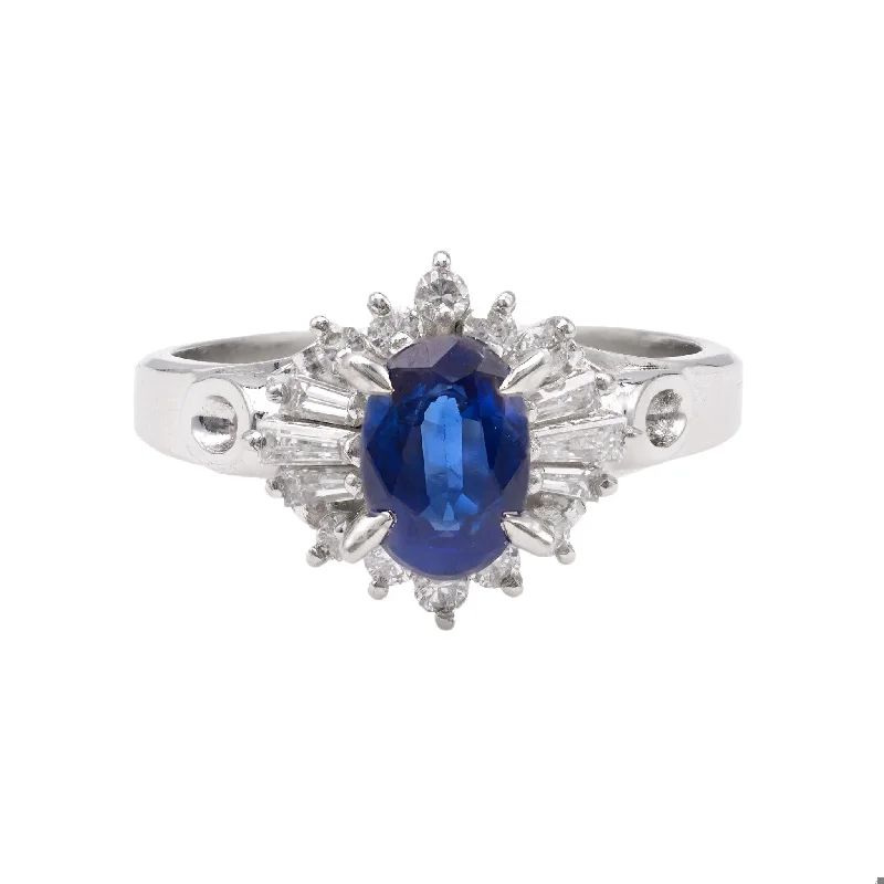 Vintage 0.89 Carat Sapphire and Diamond Platinum Ring