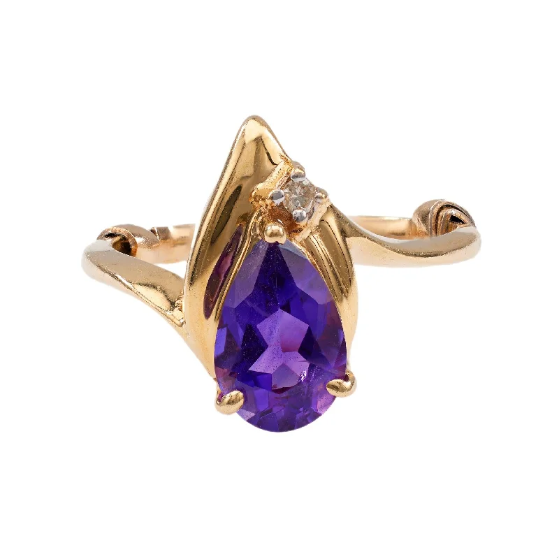 Vintage Amethyst Diamond 14k Yellow Gold Ring