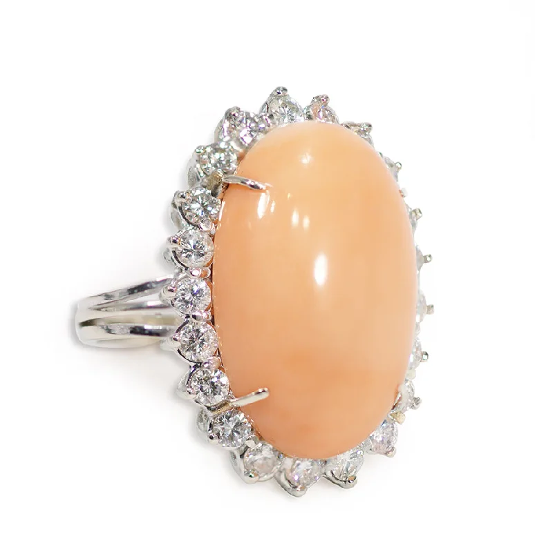 Vintage Coral and Diamond Cocktail Ring