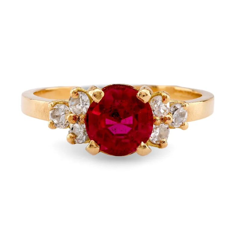 Vintage French Ruby Diamond 18K Yellow Gold Ring